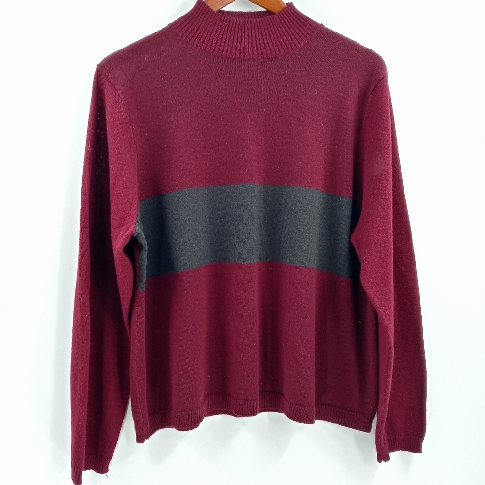 Harve Benard Burgundy Boxy Mock‎ Neck Lightweight Wool Sweater